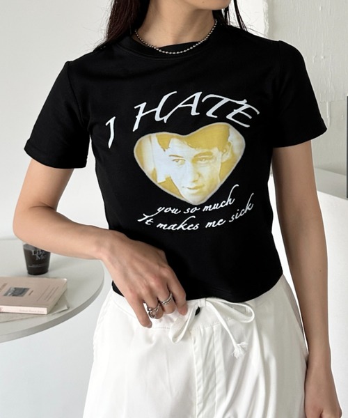CLEA(クレア)の「ハートフォトプリント コンパクト半袖チビT(Tシャツ/カットソー・レディース・ブラック/ホワイト・M)」の15枚目の写真
