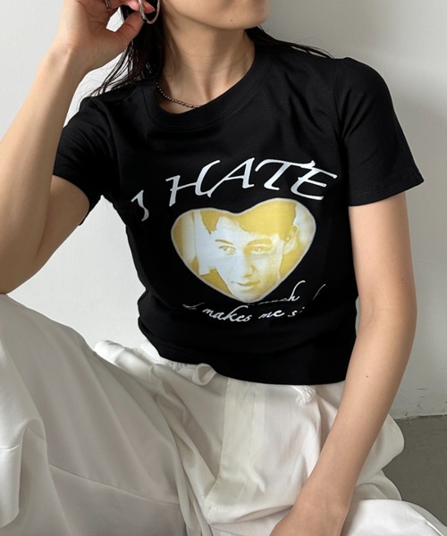 CLEA(クレア)の「ハートフォトプリント コンパクト半袖チビT(Tシャツ/カットソー・レディース・ブラック/ホワイト・M)」の18枚目の写真