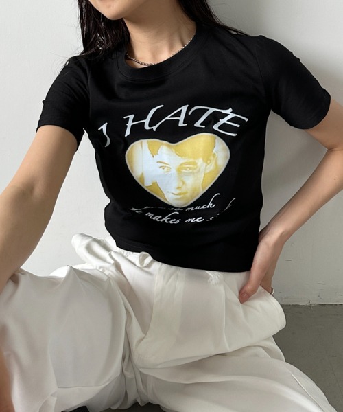 CLEA(クレア)の「ハートフォトプリント コンパクト半袖チビT(Tシャツ/カットソー・レディース・ブラック/ホワイト・M)」の19枚目の写真