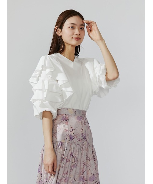 フリル メロウ 刺繍 ブラウス トップス シャツ 白シャツ 袖あり 長袖 フレアスリーブ スタンドカラー ハイネック レース 前開き 編み込み パール ボタン かわいい 大人可愛い きれいめ シンプル カジュアル 大人 上品 おしゃれ 大人女子 こなれ感 ラブリー キュート ガーリー フリル メロウ 刺繍 ブラウス トップス シャツ 白シャツ 袖あり 長袖