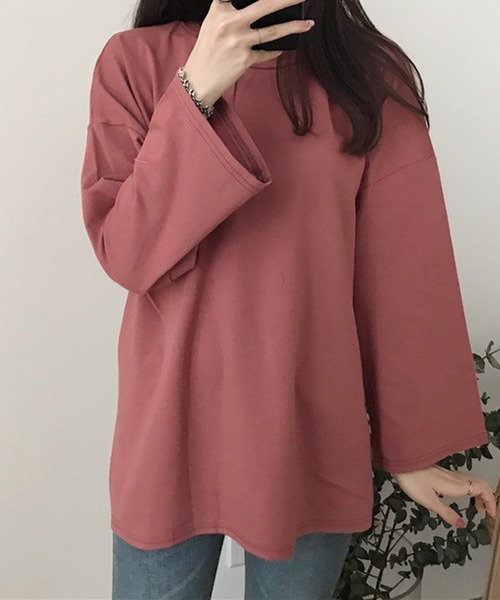 STYLEBLOCK(スタイルブロック)の「シンプルロングTシャツ(Tシャツ/カットソー・レディース・ブラック/ブルー/パープル/ダークグレー/オレンジ/グリーン系その他/グリーン/ホワイト/レッド/ベージュ系その他/ピンク・M/2XL)」の10枚目の写真