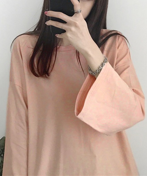 STYLEBLOCK(スタイルブロック)の「シンプルロングTシャツ(Tシャツ/カットソー・レディース・ブラック/ブルー/パープル/ダークグレー/オレンジ/グリーン系その他/グリーン/ホワイト/レッド/ベージュ系その他/ピンク・M/2XL)」の9枚目の写真