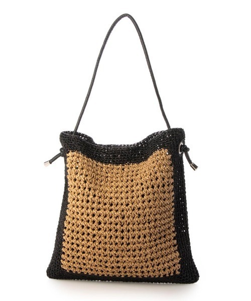 cache cache(カシュ カシュ)の「カシュカシュ cachecache / メタリックヤーンパネル編みトート(かごバッグ・レディース・シルバー/ゴールド/ブラック・FREE)」の2枚目の写真