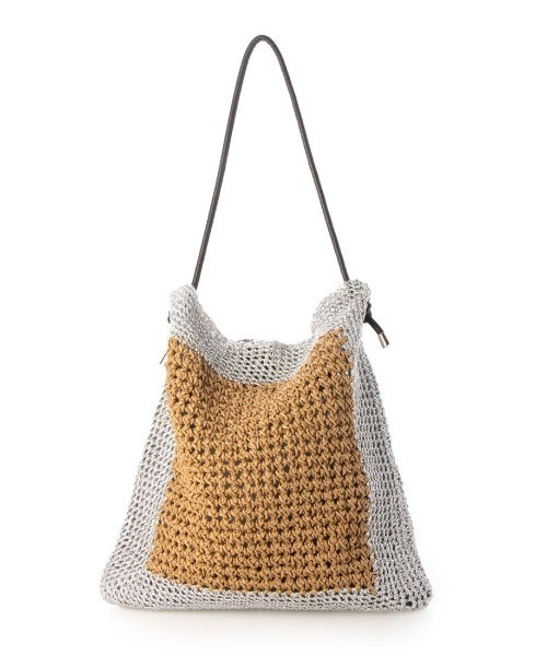 cache cache(カシュ カシュ)の「カシュカシュ cachecache / メタリックヤーンパネル編みトート(かごバッグ・レディース・シルバー/ゴールド/ブラック・FREE)」の8枚目の写真