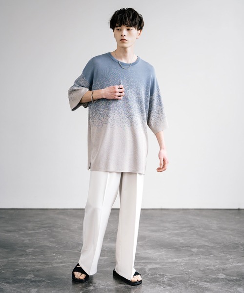 接触冷感 オーバーサイズスプラッシュ柄サマーニット（ニット/セーター）｜Rocky Monroe（ロッキーモンロー）