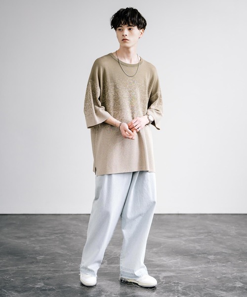 接触冷感 オーバーサイズスプラッシュ柄サマーニット（ニット/セーター）｜Rocky Monroe（ロッキーモンロー）