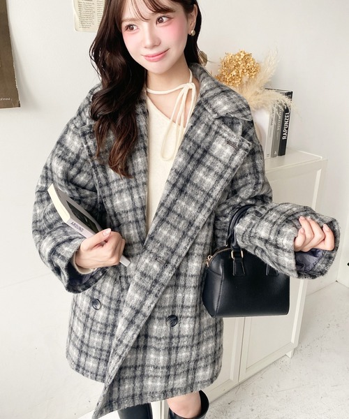 セール】フェイクウールシャギーチェック＆ニットモッサ無地2WAY