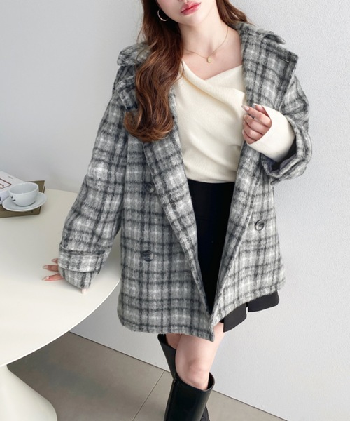 セール】フェイクウールシャギーチェック＆ニットモッサ無地2WAY