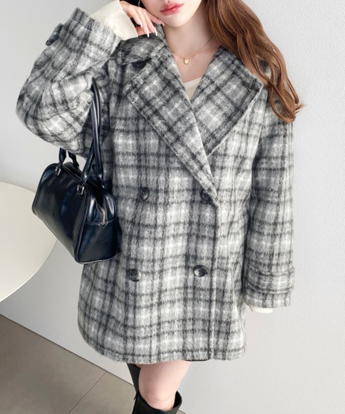 セール】フェイクウールシャギーチェック＆ニットモッサ無地2WAY