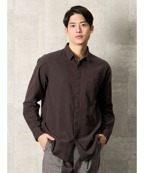 TRANS CONTINENTS（トランスコンチネンツ）の「TRANS CONTINENTS　コットンリネン　カラーシャツ　ベージュ/ブラウン/ブルー/ブラック（シャツ/ブラウス・メンズ・ブラック/ブルー/ブラウン/ベージュ・L/LL/M）」の3枚目の写真