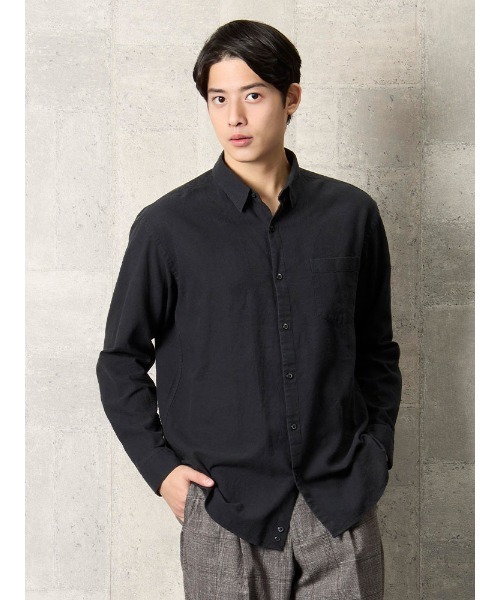 TRANS CONTINENTS（トランスコンチネンツ）の「TRANS CONTINENTS　コットンリネン　カラーシャツ　ベージュ/ブラウン/ブルー/ブラック（シャツ/ブラウス・メンズ・ブラック/ブルー/ブラウン/ベージュ・L/LL/M）」の2枚目の写真