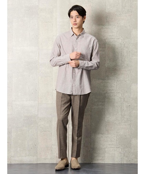 TRANS CONTINENTS（トランスコンチネンツ）の「TRANS CONTINENTS　コットンリネン　カラーシャツ　ベージュ/ブラウン/ブルー/ブラック（シャツ/ブラウス・メンズ・ブラック/ブルー/ブラウン/ベージュ・L/LL/M）」の16枚目の写真