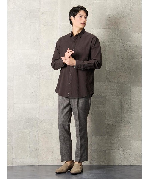 TRANS CONTINENTS（トランスコンチネンツ）の「TRANS CONTINENTS　コットンリネン　カラーシャツ　ベージュ/ブラウン/ブルー/ブラック（シャツ/ブラウス・メンズ・ブラック/ブルー/ブラウン/ベージュ・L/LL/M）」の8枚目の写真