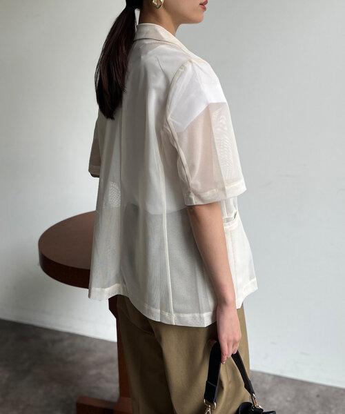 Chez toi(シェトワ)の「5分袖メッシュテーラードジャケット(テーラードジャケット・レディース・ブラック/ブラウン/アイボリー・FREE)」の9枚目の写真