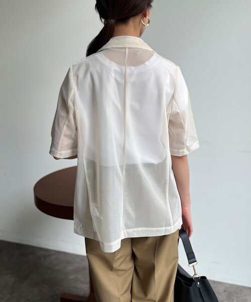 Chez toi(シェトワ)の「5分袖メッシュテーラードジャケット(テーラードジャケット・レディース・ブラック/ブラウン/アイボリー・FREE)」の10枚目の写真