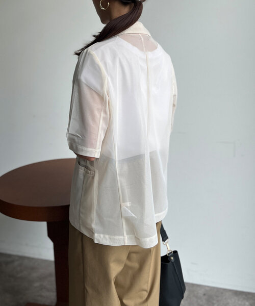 Chez toi(シェトワ)の「5分袖メッシュテーラードジャケット(テーラードジャケット・レディース・ブラック/ブラウン/アイボリー・FREE)」の11枚目の写真