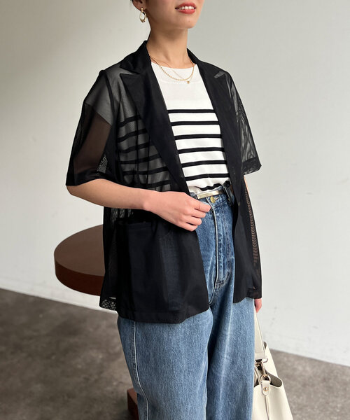 Chez toi(シェトワ)の「5分袖メッシュテーラードジャケット(テーラードジャケット・レディース・ブラック/ブラウン/アイボリー・FREE)」の17枚目の写真