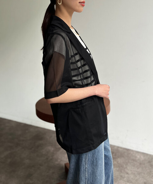 Chez toi(シェトワ)の「5分袖メッシュテーラードジャケット(テーラードジャケット・レディース・ブラック/ブラウン/アイボリー・FREE)」の18枚目の写真