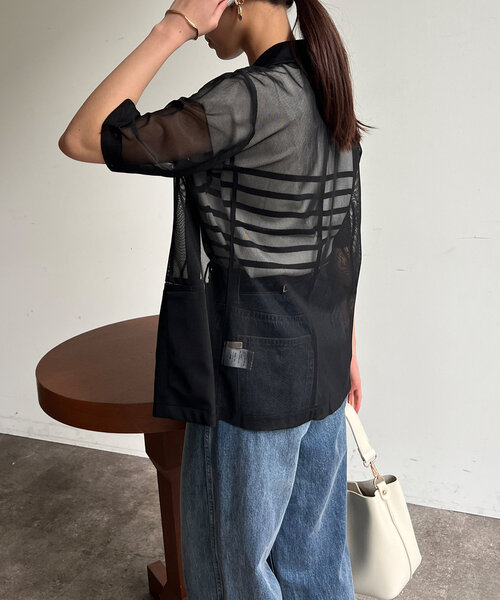 Chez toi(シェトワ)の「5分袖メッシュテーラードジャケット(テーラードジャケット・レディース・ブラック/ブラウン/アイボリー・FREE)」の21枚目の写真