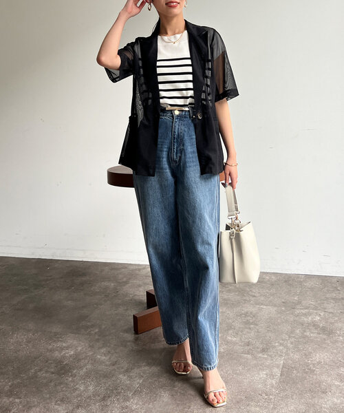 Chez toi(シェトワ)の「5分袖メッシュテーラードジャケット(テーラードジャケット・レディース・ブラック/ブラウン/アイボリー・FREE)」の22枚目の写真