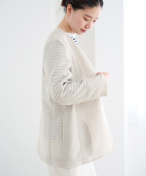 美品✨近年モデル✨イエナ✨ノーカラージャケット　レースジャケット　白　アイボリー IENA（イエナ）の「《追加》シアージャケット（ノーカラー