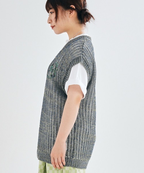 EFFECTEN（エフェクテン）の「mcg3479-Melange Color Knit Vest ニットベスト（ベスト・メンズ・ライム/ネイビー系・FREE）」の9枚目の写真