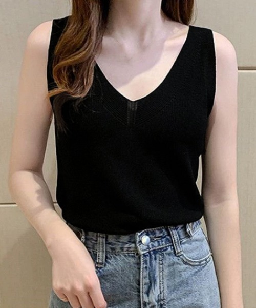 Miniministore(ミニミニストア)の「ニットタンクトップ Vネックサマーニット(タンクトップ・レディース・ダークブルー/ピンク/ブラック/イエロー/ホワイト・FREE)」の8枚目の写真