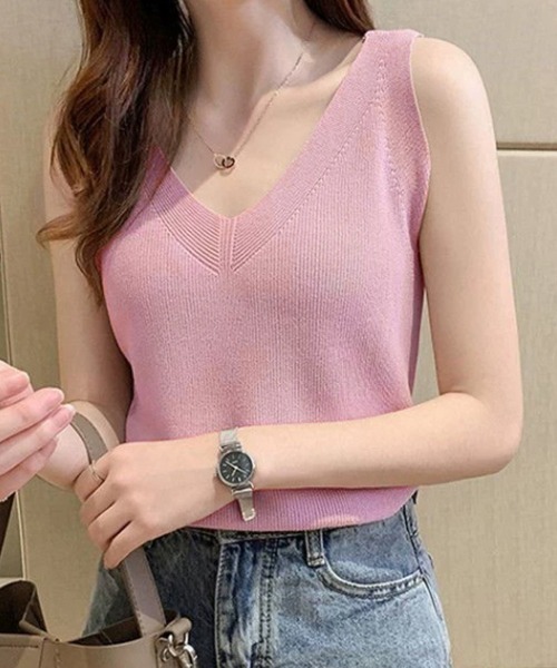 Miniministore(ミニミニストア)の「ニットタンクトップ Vネックサマーニット(タンクトップ・レディース・ダークブルー/ピンク/ブラック/イエロー/ホワイト・FREE)」の11枚目の写真