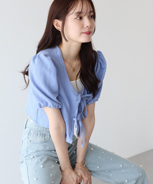BLUEEAST（ブルーイースト）の「フロントリボンブラウスカーディガン（シャツ/ブラウス・レディース・ホワイト/ブラック/ブルー・MEDIUM）」の6枚目の写真