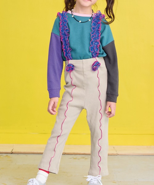 CALMIA(カルミア)の「チュールフリルストラップリブパンツ(その他パンツ・キッズ・レッド/ブラック/ライトブルー/グレー・80/90/100/110/120)」の5枚目の写真