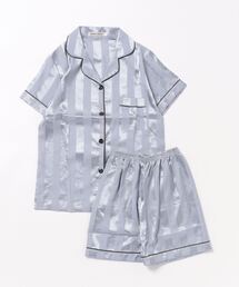 BARELY BLUE（ベアリーブルー）の「【 BARELY BLUE / ベアリーブルー 】 サテン タッチ ストライプ 半袖 ハーフパンツ パジャマ 上下セット / ルームウェア（ルームウェア/パジャマ）」