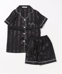 BARELY BLUE（ベアリーブルー）の「【 BARELY BLUE / ベアリーブルー 】 サテン タッチ ストライプ 半袖 ハーフパンツ パジャマ 上下セット / ルームウェア（ルームウェア/パジャマ）」