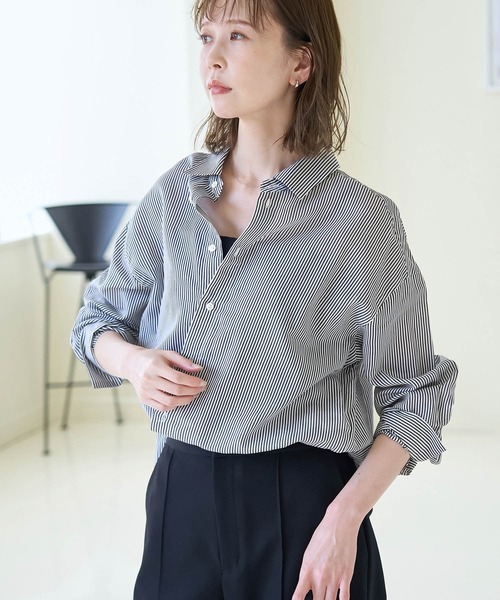 ROPE' PICNIC（ロペピクニック）の「シルク混２WAYシャツ（シャツ/ブラウス・レディース・ブラック/ネイビー/ブルー・38）」の5枚目の写真