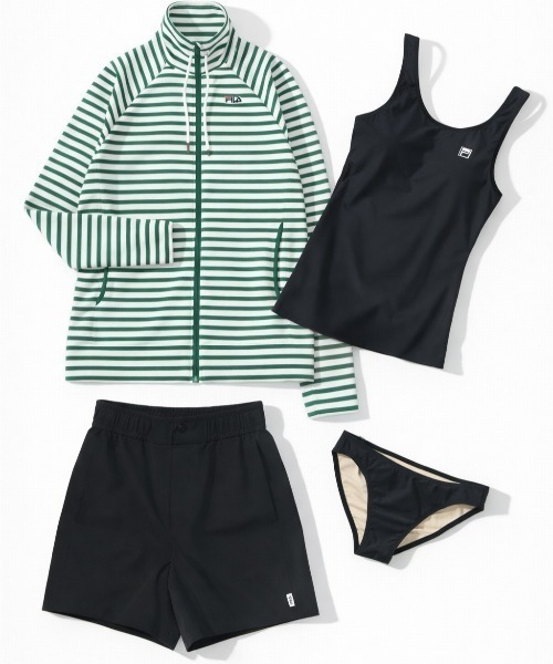 FILA(フィラ)の「ラッシュガード付き・タンキニデザイン4点セット水着(水着・レディース・グリーン/ピンク/ブラック/グレー・7号/11号/9号/13号)」の4枚目の写真