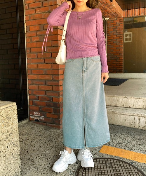 MARK KENLY DOMINO TAN フロントスリットロングスカート 黒 MARK KENLY DOMINO TAN フロントスリットロングスカート 黒