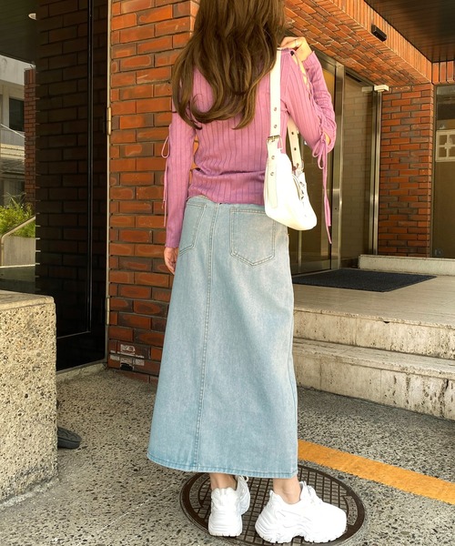 セール】フロントスリットデニムロングスカート（デニムスカート