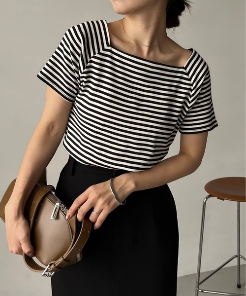 CAPRICIEUX LE'MAGE(カプリシューレマージュ)の「ミニ袖スクエアネックTシャツ(Tシャツ/カットソー・レディース・ブラック系その他/ブラック/ホワイト/ブラウン・FREE)」の18枚目の写真