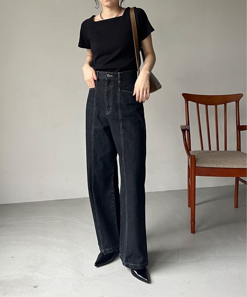 CAPRICIEUX LE'MAGE(カプリシューレマージュ)の「ミニ袖スクエアネックTシャツ(Tシャツ/カットソー・レディース・ブラック系その他/ブラック/ホワイト/ブラウン・FREE)」の6枚目の写真