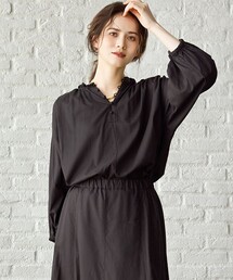 【SLOW/一部店舗限定】テンセルコットンジョーゼット ギャザー ブラウス