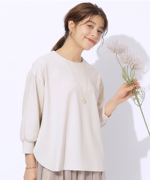 DRESKIP（ドレスキップ）の「◆【2点セット/7分袖】ネックレス付き お袖パイピングトップス（シャツ/ブラウス・レディース・ライトベージュ/ブルー/ブラック/サンドベージュ・03/02/04）」の4枚目の写真