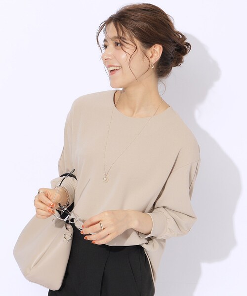 2点セット/7分袖】ネックレス付き お袖パイピングトップス