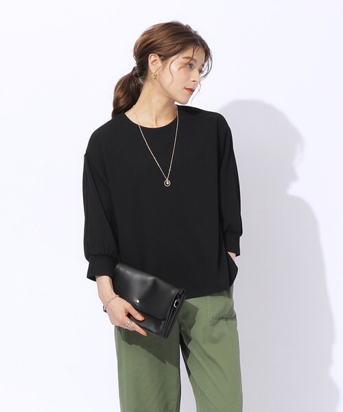 DRESKIP（ドレスキップ）の「◆【2点セット/7分袖】ネックレス付き お袖パイピングトップス（シャツ/ブラウス・レディース・ライトベージュ/ブルー/ブラック/サンドベージュ・03/02/04）」の5枚目の写真