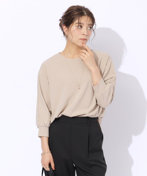 DRESKIP（ドレスキップ）の「◆【2点セット/7分袖】ネックレス付き お袖パイピングトップス（シャツ/ブラウス・レディース・ライトベージュ/ブルー/ブラック/サンドベージュ・03/02/04）」の9枚目の写真