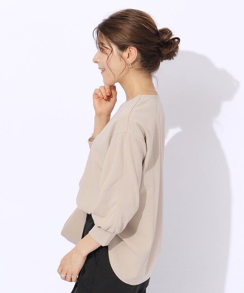 DRESKIP（ドレスキップ）の「◆【2点セット/7分袖】ネックレス付き お袖パイピングトップス（シャツ/ブラウス・レディース・ライトベージュ/ブルー/ブラック/サンドベージュ・03/02/04）」の10枚目の写真