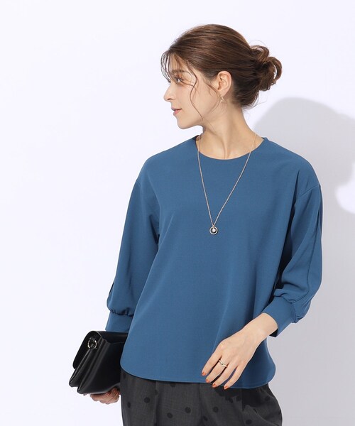 DRESKIP（ドレスキップ）の「◆【2点セット/7分袖】ネックレス付き お袖パイピングトップス（シャツ/ブラウス・レディース・ライトベージュ/ブルー/ブラック/サンドベージュ・03/02/04）」の13枚目の写真