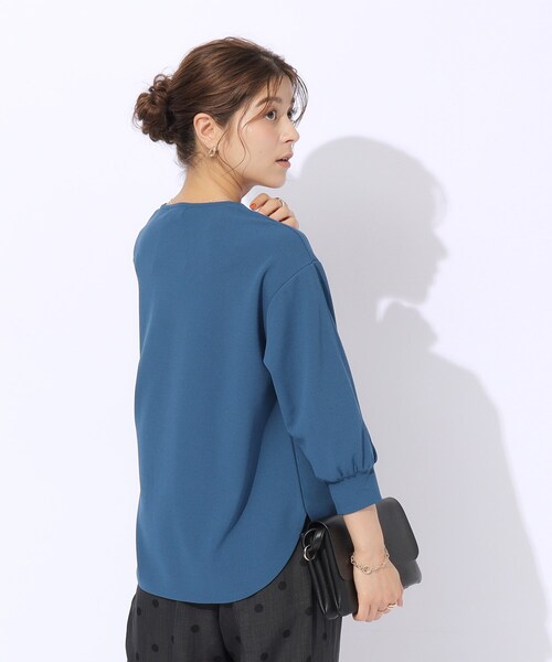 DRESKIP（ドレスキップ）の「◆【2点セット/7分袖】ネックレス付き お袖パイピングトップス（シャツ/ブラウス・レディース・ライトベージュ/ブルー/ブラック/サンドベージュ・03/02/04）」の14枚目の写真