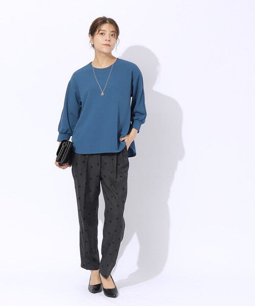 DRESKIP（ドレスキップ）の「◆【2点セット/7分袖】ネックレス付き お袖パイピングトップス（シャツ/ブラウス・レディース・ライトベージュ/ブルー/ブラック/サンドベージュ・03/02/04）」の15枚目の写真