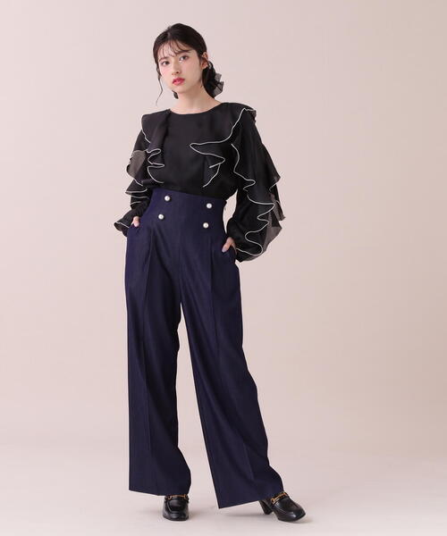 ブラウス シャツ バイカラーラッフルブラウス レディース JILL by JILL STUART（ジルバイジルスチュアート）の「◇バイ