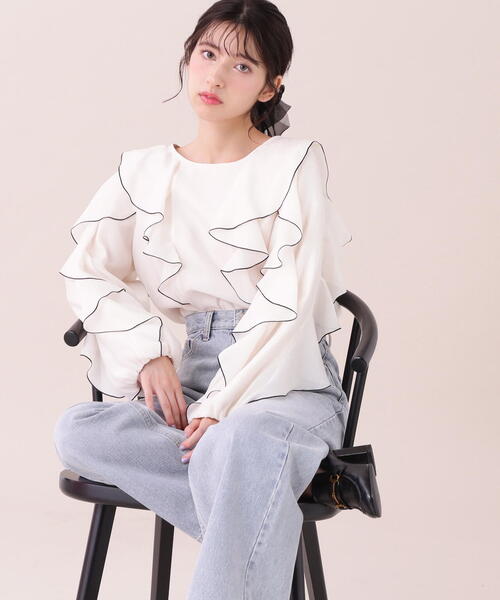 ブラウス シャツ バイカラーラッフルブラウス レディース JILL by JILL STUART（ジルバイジルスチュアート）の「◇バイ