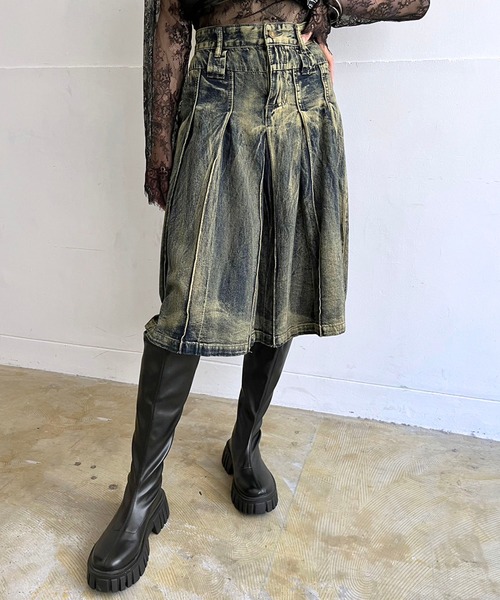 Jewelobe（ジュエローブ）の「ピンタックプリーツミドルデニムスカート（デニムスカート・レディース・インディゴブルー・M/S）」の9枚目の写真